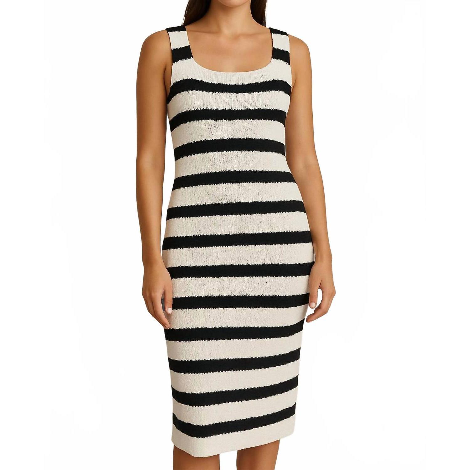 New Studio By Workshop Stripe Mididress In Black/Cream